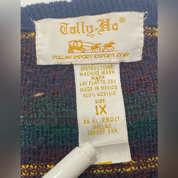 Womens Tally-Ho Sweater Size 1X Fair Isle Long Sleeve Button Up - Picture 3 of 3